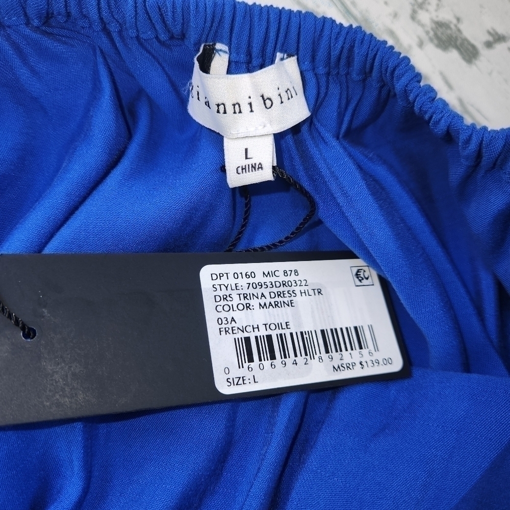 Gianni Bini NWT Trina Maxi DRESS Halter Neck Sleeveless Cut Out Tie Back Blue L - Picture 7 of 8